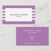 ミニマルモダンリストパープルホワイトストライプフリーランサー 名刺 (正面/裏面)