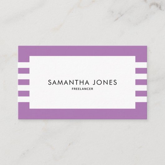 ミニマルモダンリストパープルホワイトストライプフリーランサー 名刺 (正面)