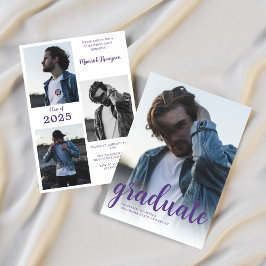 ミニマルモダンリストパープル写真卒業パーティー 招待状