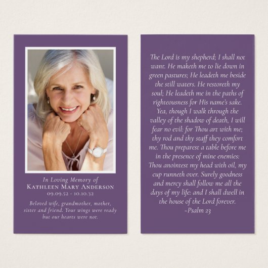 ミニマルモダンリストパープル記念祈りの言葉カード (正面&裏面)