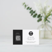 ミニマルモダンリストビジネスロゴQRコードブラック 名刺 (スタンド正面)