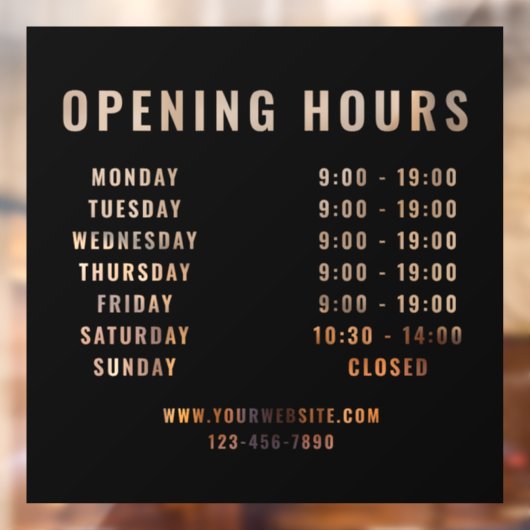 ミニマルモダンリストビジネス開館時間ブラック ウィンドウサイン (シート2)