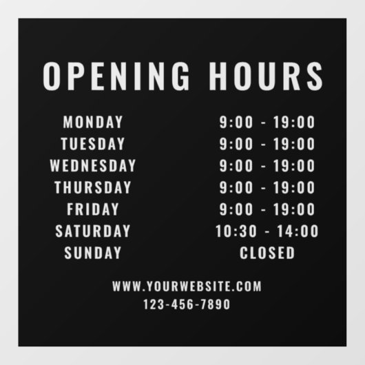 ミニマルモダンリストビジネス開館時間ブラック ウィンドウサイン (シート)