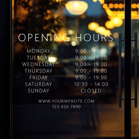 ミニマルモダンリストビジネス開館時間(白) ウィンドウサイン