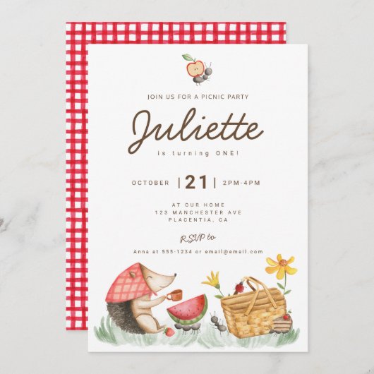 ミニマルモダンリストピクニック誕生日パーティー 招待状 (正面/裏面)