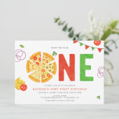 ミニマルモダンリストピザパーティーファースト誕生日 招待状 (スタンド正面)