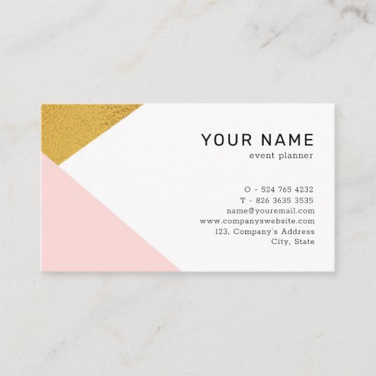 ミニマルモダンリストピンクと金ゴールド幾何学的 名刺 (正面)