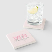 ミニマルモダンリストピンクイニシャルモノグラム ストーンコースター (横)