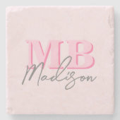ミニマルモダンリストピンクイニシャルモノグラム ストーンコースター (正面)