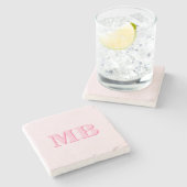 ミニマルモダンリストピンクイニシャルモノグラム ストーンコースター (横)