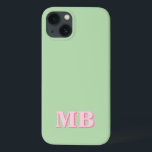 ミニマルモダンリストピンクグリーンイニシャルモノグラム iPhone 13ケース<br><div class="desc">ピンクグリーンモダンミニマルイニシャルモノグラム電話ケース。独自のiPhoneパーソナライズされたケースを作成しカスタムて、イニシャル名。</div>