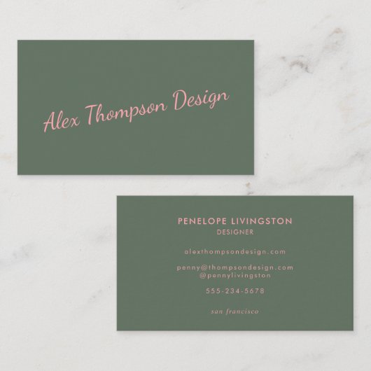 ミニマルモダンリストピンクグリーンタイポグラフィ 名刺 (正面/裏面)