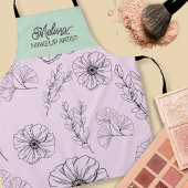 ミニマルモダンリストピンクグリーンフローラ線パターン エプロン