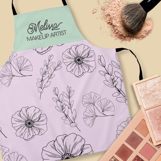 ミニマルモダンリストピンクグリーンフローラ線パターン エプロン