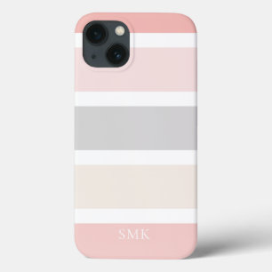 ミニマルモダンリストピンクグレークリームズストライプモノグラム iPhone 13ケース