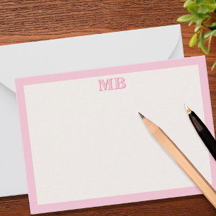 ミニマルモダンリストピンクタイポグラフィイニシャルモノグラム ノートカード