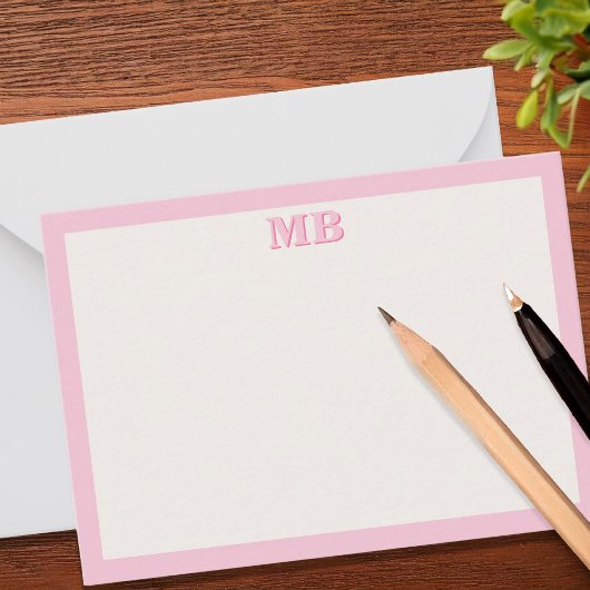 ミニマルモダンリストピンクタイポグラフィイニシャルモノグラム ノートカード