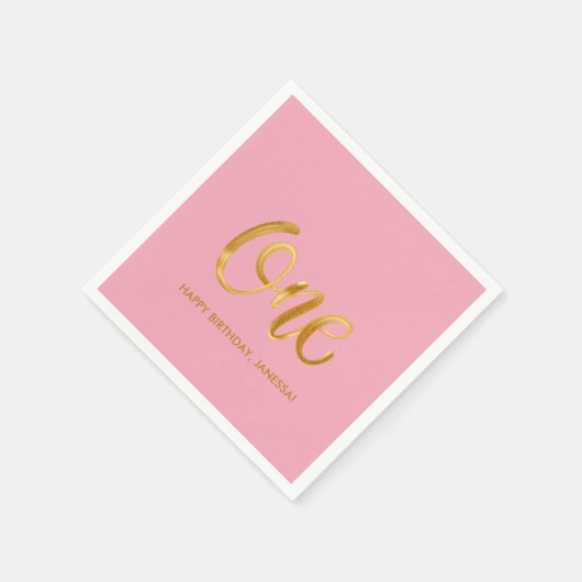 ミニマルモダンリストピンクファースト誕生日 スタンダードカクテルナプキン (角)