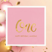 ミニマルモダンリストピンクファースト誕生日 スタンダードカクテルナプキン