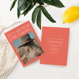 ミニマルモダンリストピンクフォトデジタルブライダルシャワー 招待状