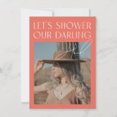 ミニマルモダンリストピンクフォトデジタルブライダルシャワー 招待状 (正面)