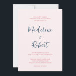 ミニマルモダンリストピンクブルー結婚ズ 招待状<br><div class="desc">ミニマエレガントリストの結婚式招待状はピンクとブルーモダンとスクリプトのタイポグラフィとクリーンシンプルな赤面の手書き書き文字を備え、好きなピンクのデザインに対応スタイリッシュしている。</div>
