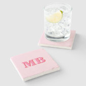 ミニマルモダンリストピンクレッドイニシャルモノグラム ストーンコースター (横)