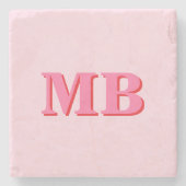 ミニマルモダンリストピンクレッドイニシャルモノグラム ストーンコースター (正面)