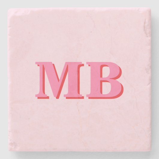 ミニマルモダンリストピンクレッドイニシャルモノグラム ストーンコースター (正面)