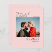 ミニマルモダンリストピンク日付写真を保存 セーブザデート (正面/裏面)