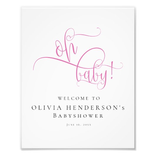 ミニマルモダンリストピンク書道ベビーシャワー フォトプリント            (正面)