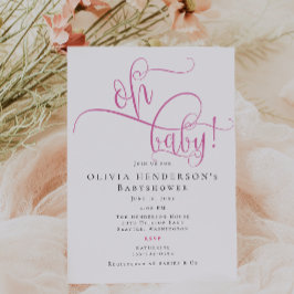 ミニマルモダンリストピンク書道ベビーシャワー 招待状