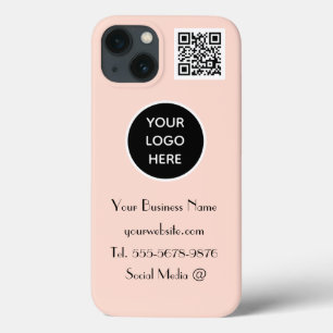 ミニマルモダンリストピンク白カスタム色ロゴQRコード iPhone 13ケース