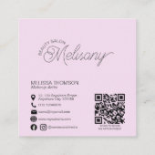 ミニマルモダンリストピンク金ゴールドグリーンフローララインアート スクエア名刺 (裏面)