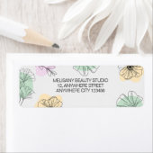 ミニマルモダンリストピンク金ゴールドグリーンフローララインアート ラベル (インサイチュ)