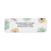 ミニマルモダンリストピンク金ゴールドグリーンフローララインアート ラベル (正面)