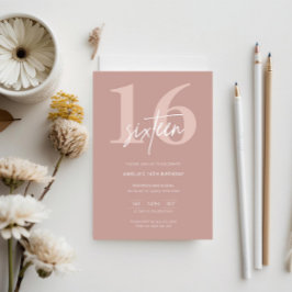 ミニマルモダンリストピンク16th誕生日パーティー 招待状