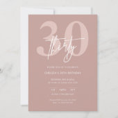 ミニマルモダンリストピンク30th誕生日パーティー 招待状 (正面)