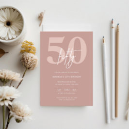 ミニマルモダンリストピンク50th誕生日パーティー 招待状