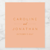 ミニマルモダンリストピーチオレンジカスタムウェディング ワインラベル (シングルラベル)