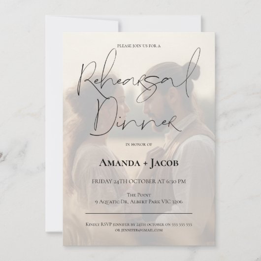 ミニマルモダンリストフィルター写真リハーサルディナー 招待状 (正面)