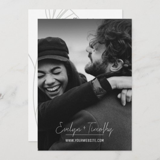 ミニマルモダンリストフォトウェディング招待白バック 招待状 (正面/裏面)