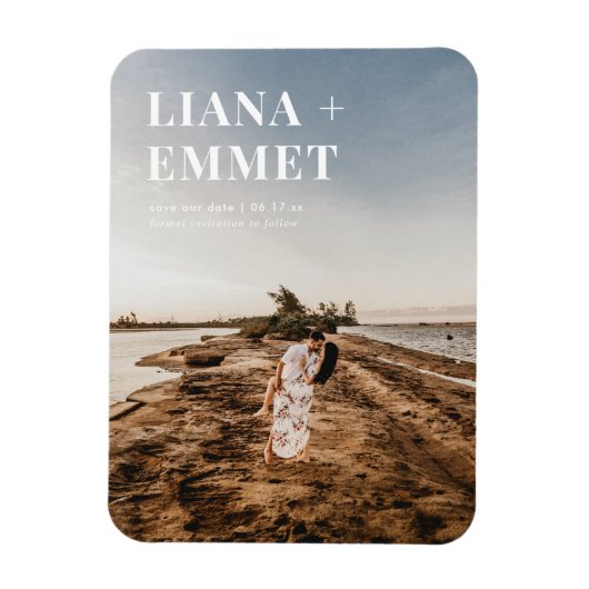 ミニマルモダンリストフォトウェディング日付の保存 マグネット (縦)