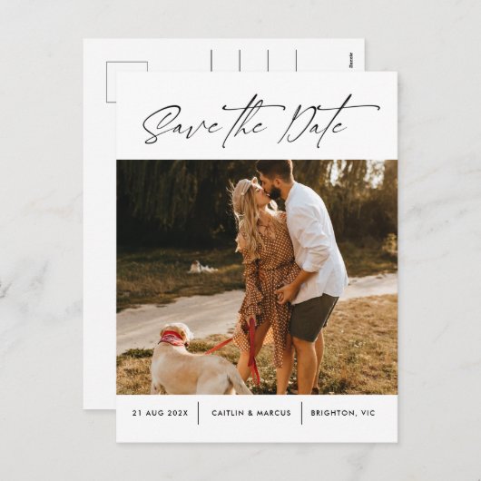 ミニマルモダンリストフォトウェディング日付の投稿を保存 シーズンポストカード (正面/裏面)