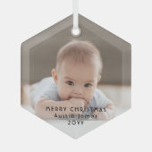 ミニマルモダンリストフォトオーバーレイ黒文字六角形 ガラスオーナメント (正面)