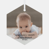 ミニマルモダンリストフォトオーバーレイ黒文字六角形 ガラスオーナメント (裏面)