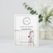 ミニマルモダンリストフォトカレンダーQR日付の保存 ポストカード (スタンド正面)