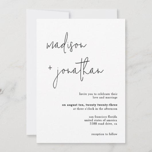 ミニマルモダンリストフォトクラシックフォト結婚 招待状 (裏面)