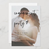 ミニマルモダンリストフォトスクリプト婚約パーティ 招待状 (正面/裏面)