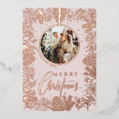 ミニマルモダンリストフォトピンクのクリスマス 箔シーズンカード (正面)